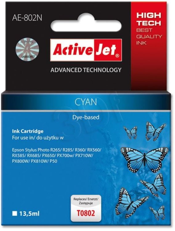 Activejet AE-802N Tusz (zamiennik Epson T0802; Supreme; 13.5 ml; niebieski)