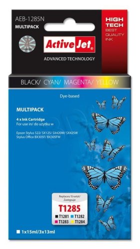 Tusz Activejet AEB-1285N (zamiennik Epson T1281, T1282, T1283, T1284; Supreme; 1 x 15 ml, 3 x 13 ml; czarny, czerwony, niebieski, żółty)