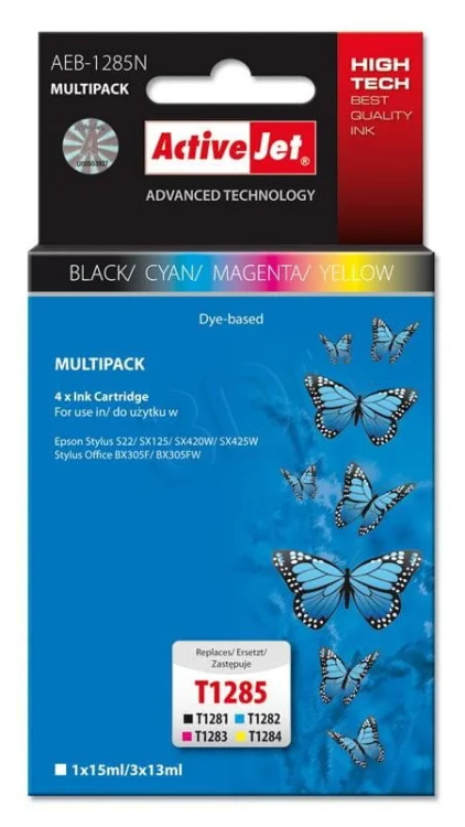 Tusz Activejet AEB-1285N (zamiennik Epson T1281, T1282, T1283, T1284; Supreme; 1 x 15 ml, 3 x 13 ml; czarny, czerwony, niebieski, żółty)