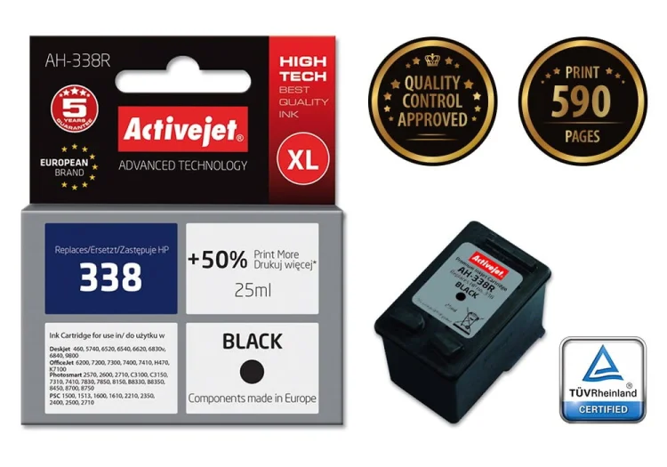 Tusz Activejet AH-338R (zamiennik HP 338 C8765EE; Premium; 25 ml; czarny)