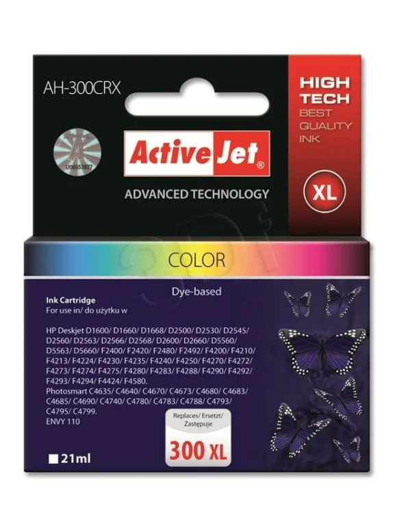 Tusz Activejet AH-300CRX (zamiennik HP 300XL CC644EE; Premium; 21 ml; kolor)