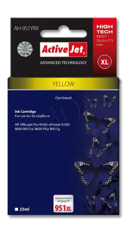 Tusz Activejet AH-951YRX (zamiennik HP 951XL CN048AE; Premium; 25 ml; żółty)