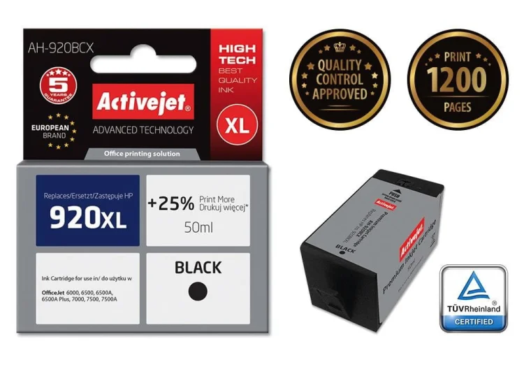 Tusz Activejet AH-920BCX (zamiennik HP 920XL CD975AE; Premium; 50 ml; czarny)