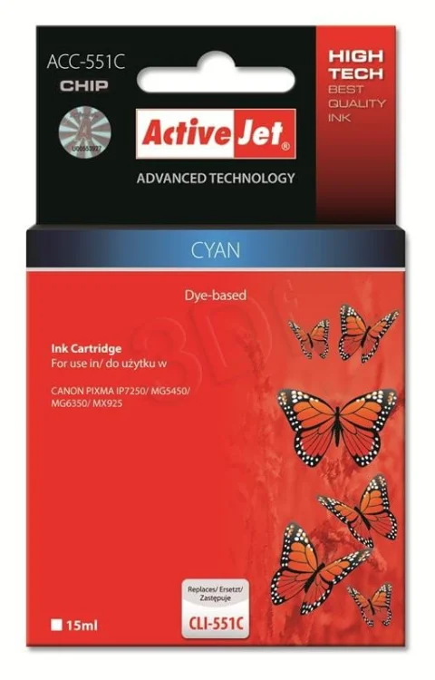 Tusz Activejet ACC-551CN (zamiennik Canon CLI-551C; Supreme; 15 ml; niebieski)