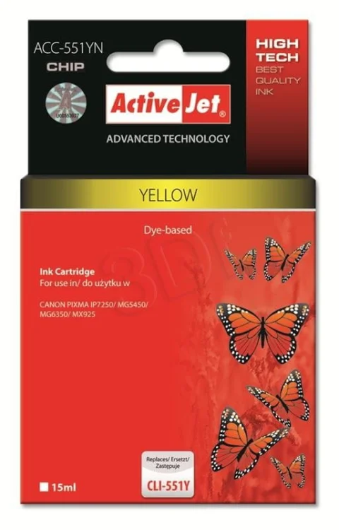 Tusz Activejet ACC-551YN (zamiennik Canon CLI-551Y; Supreme; 15 ml; żółty)