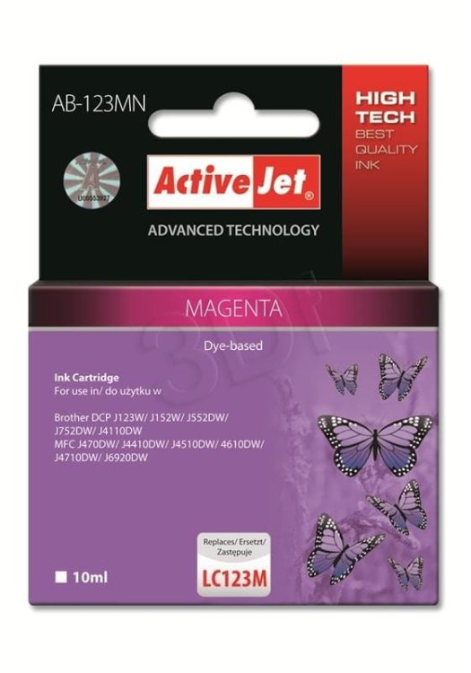 Activejet AB-123MN Tusz (zamiennik Brother LC123M/121M; Supreme; 10 ml; czerwony)