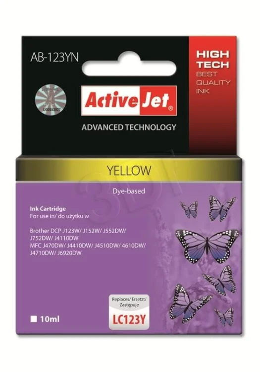 Activejet AB-123YN Tusz (zamiennik Brother LC123Y/121Y; Supreme; 10 ml; żółty)