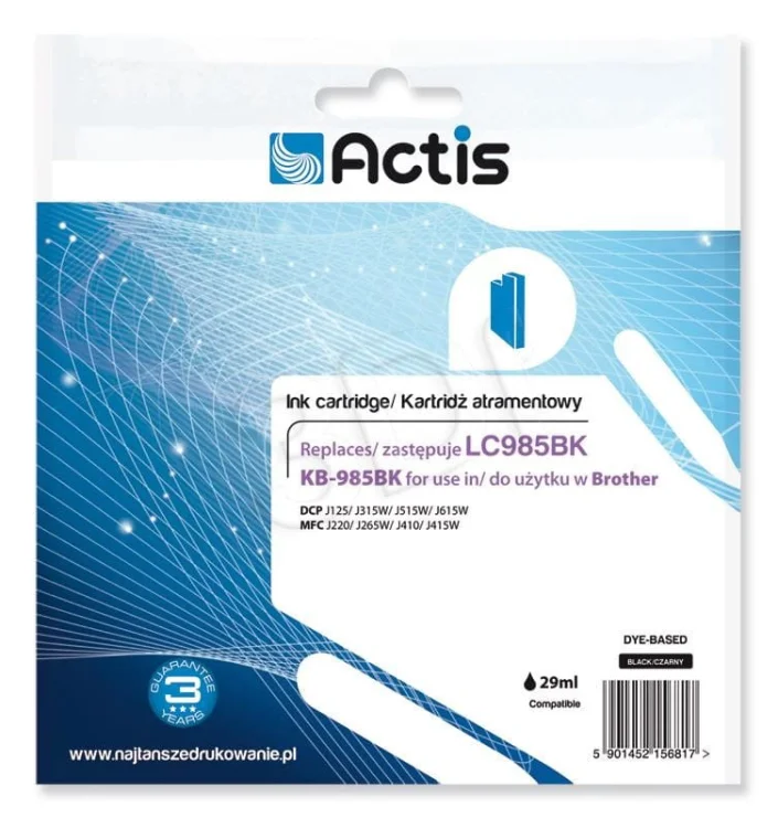 Tusz ACTIS KB-985Bk (zamiennik Brother LC985BK; Standard; 28,5 ml; czarny)