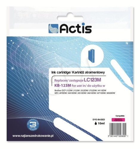 Tusz ACTIS KB-123M (zamiennik Brother LC123M/LC121M; Standard; 10 ml; czerwony)