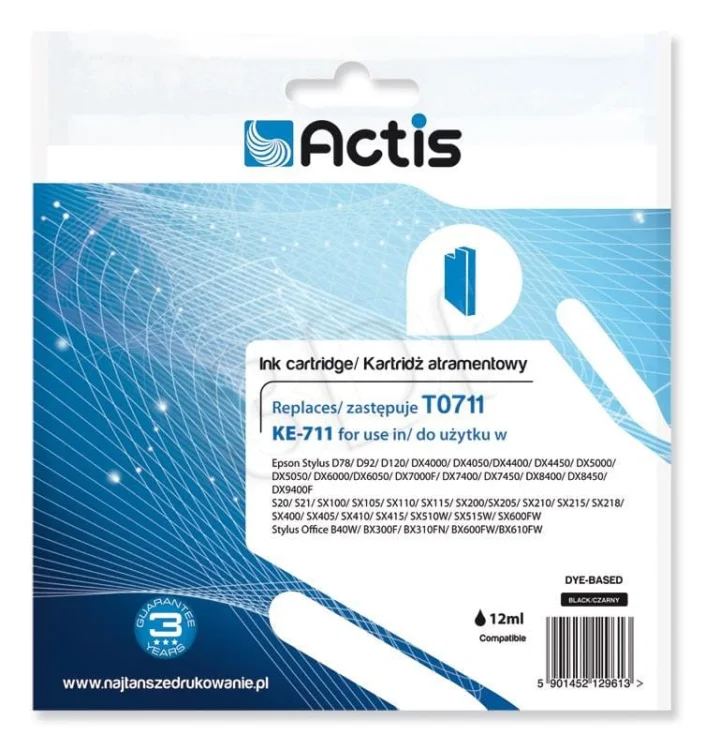 Tusz ACTIS KE-711 (zamiennik Epson T0711, T0891, T1001; Standard; 15 ml; czarny)