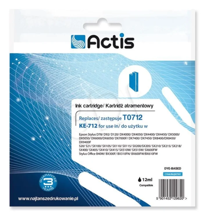 Tusz ACTIS KE-712 (zamiennik Epson T0712, T0892, T1002; Standard; 13.5 ml; niebieski)