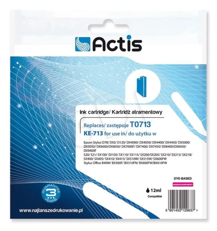 Tusz ACTIS KE-713 (zamiennik Epson T0713, T0893, T1003; Standard; 13.5 ml; czerwony)