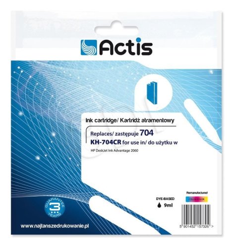 Tusz ACTIS KH-704CR (zamiennik HP 704 CN693AE; Standard; 9 ml; kolor)