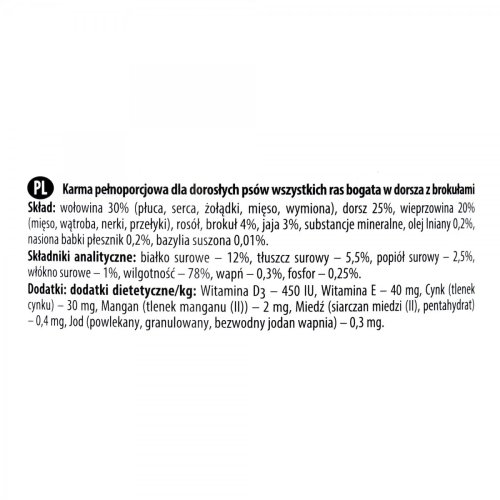 DOLINA NOTECI Premium bogata w dorsza z brokułami - mokra karma dla psa - 800g