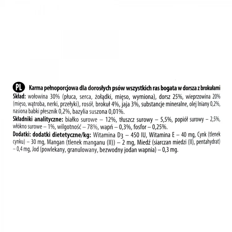 DOLINA NOTECI Premium bogata w dorsza z brokułami - mokra karma dla psa - 800g