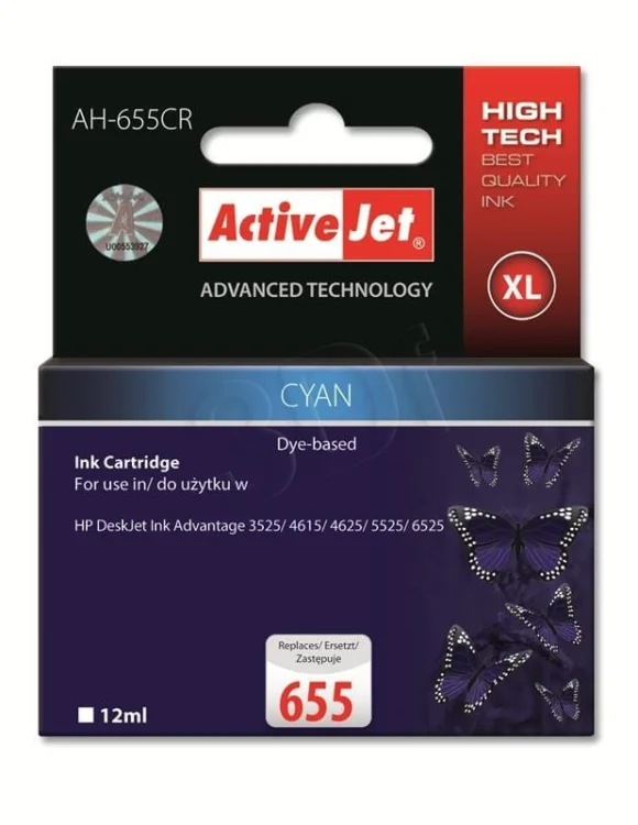 Tusz Activejet AH-655CR (zamiennik HP 655 CZ110AE; Premium; 12 ml; niebieski)