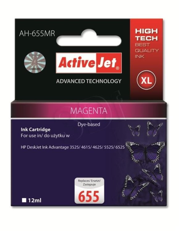 Tusz Activejet AH-655MR (zamiennik HP 655 CZ111AE; Premium; 12 ml; czerwony)