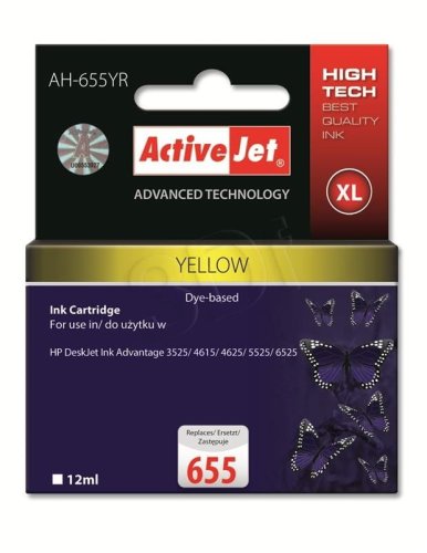 Tusz Activejet AH-655YR (zamiennik HP 655 CZ112AE; Premium; 12 ml; żółty)