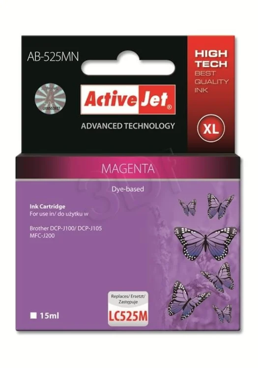 Activejet AB-525MN Tusz  (zamiennik Brother LC525M; Supreme; 15 ml; czerwony). Drukuje więcej o 20%.względem OEM.