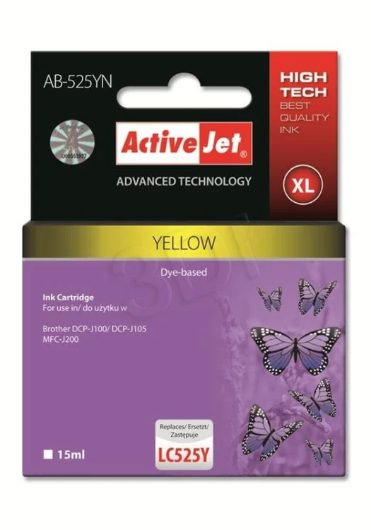 Activejet AB-525YN Tusz  (zamiennik Brother LC525Y; Supreme; 15 ml; żółty)