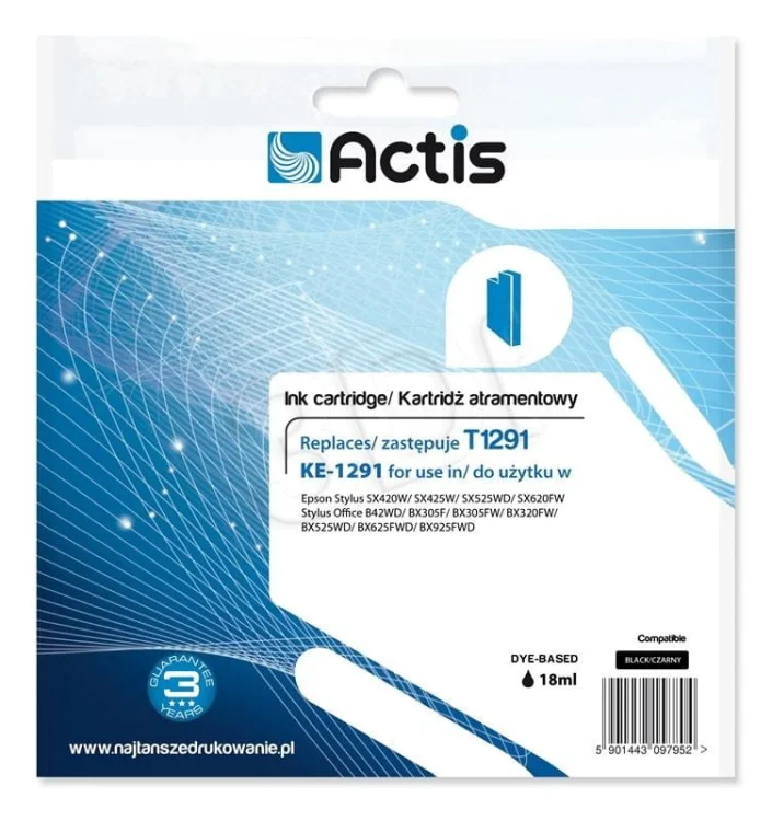 Tusz ACTIS KE-1291 (zamiennik Epson T1291; Standard; 18 ml; czarny)