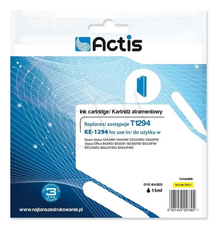Tusz ACTIS KE-1294 (zamiennik Epson T1294; Standard; 15 ml; żółty)