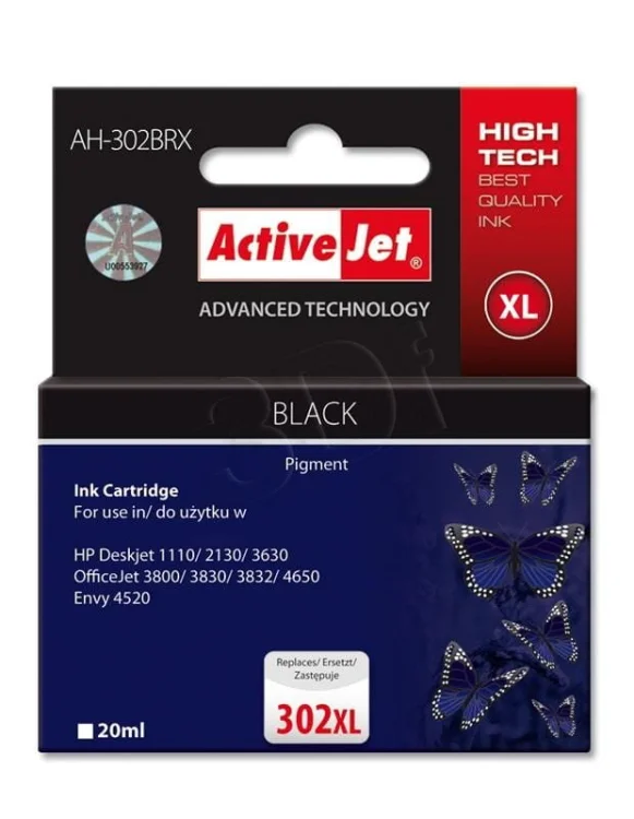 Tusz Activejet AH-302BRX (zamiennik HP 302XL F6U68AE; Premium; 20 ml; czarny)