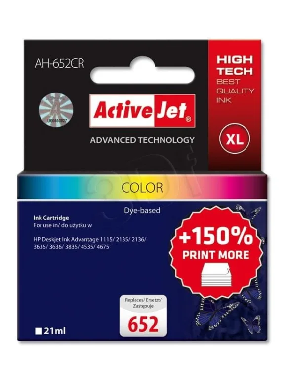 Tusz Activejet AH-652CR (zamiennik HP 652 F6V24AE; Premium; 21 ml; kolor)