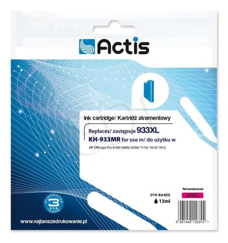 Tusz ACTIS KH-933MR (zamiennik HP 933XL CN055AE; Standard; 13 ml; czerwony)