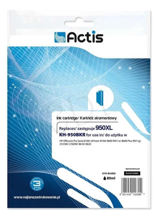 Tusz ACTIS KH-950BKR (zamiennik HP 950XL CN045AE; Standard; 80 ml; czarny)