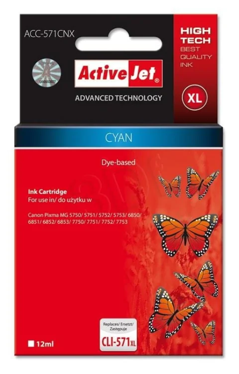 Tusz Activejet ACC-571CNX (zamiennik Canon CLI-571C XL; Supreme; 12 ml; niebieski)