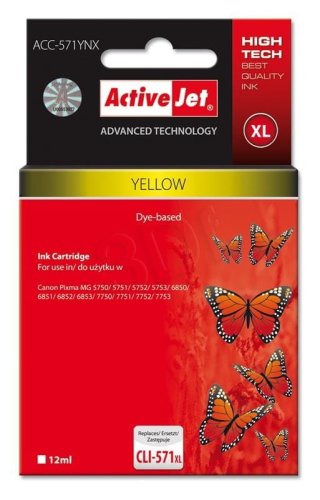 Tusz Activejet ACC-571YNX (zamiennik Canon CLI-571Y XL; Supreme; 12 ml; żółty)
