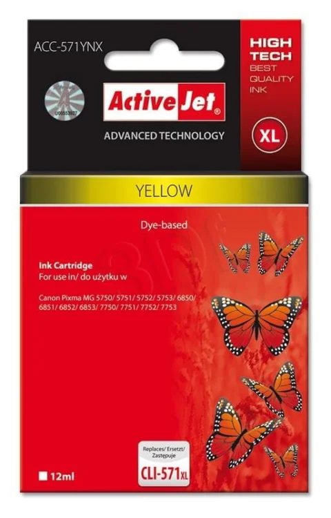 Tusz Activejet ACC-571YNX (zamiennik Canon CLI-571Y XL; Supreme; 12 ml; żółty)