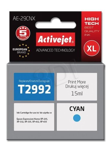 Tusz Activejet AE-29CNX (zamiennik Epson 29XL T2992; Supreme; 15 ml; niebieski)