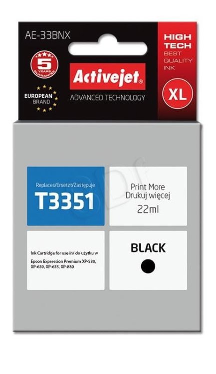 Tusz Activejet AE-33BNX (zamiennik Epson 33XL T3351; Supreme; 22 ml; czarny)
