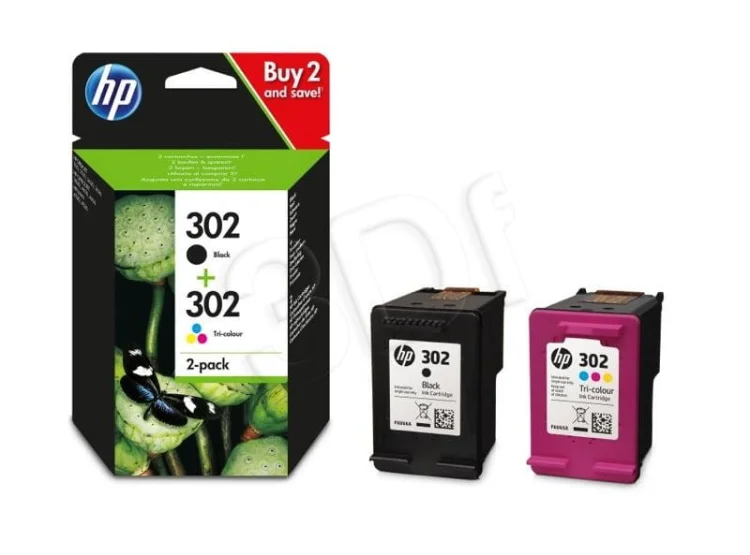 Tusz HP zestaw HP 302+HP 302, HP302+HP302=X4D37AE, zawiera czarny i kolor, F6U66AE+F6U65AE