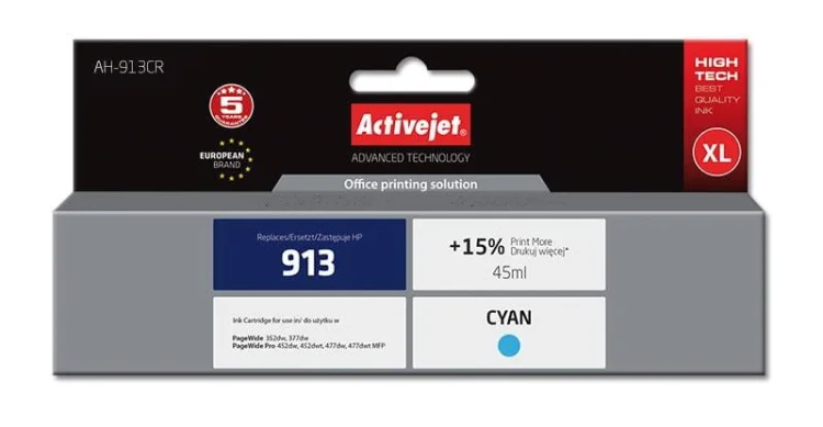 Tusz Activejet AH-913CR (zamiennik HP 913 F6T77AE; Premium; 45 ml; niebieski)