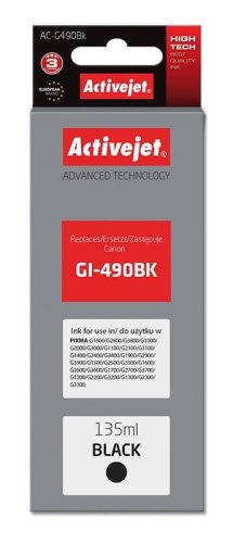 Tusz Activejet AC-G490Bk (zamiennik Canon GI-490BK; Supreme; 135 ml; 6000 stron, czarny)
