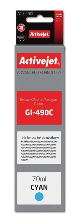 Tusz Activejet AC-G490C (zamiennik Canon GI-490C; Supreme; 70 ml; 7000 stron, niebieski)