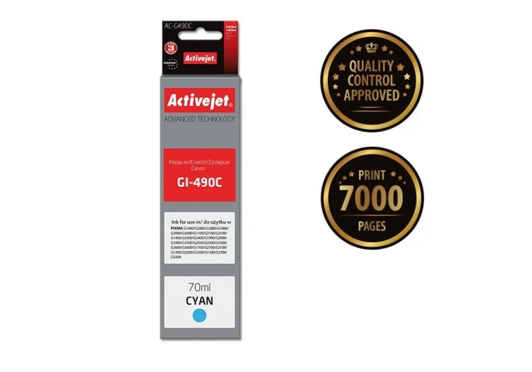 Tusz Activejet AC-G490C (zamiennik Canon GI-490C; Supreme; 70 ml; 7000 stron, niebieski)