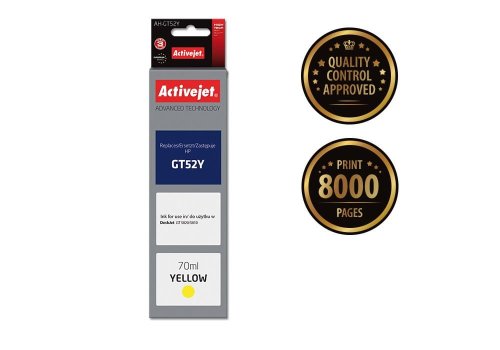 Tusz Activejet AH-GT52Y (zamiennik HP GT52Y M0H56AE; Supreme; 70 ml; 8000 stron, żółty)