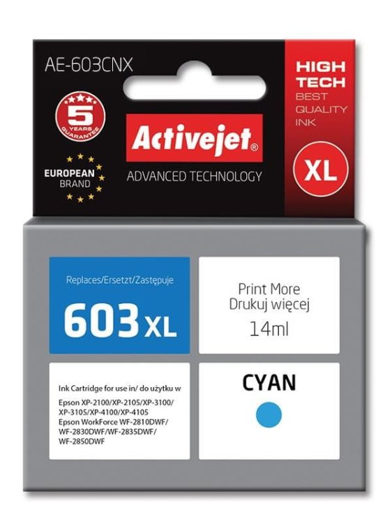 Tusz Activejet AE-603CNX (zamiennik Epson 603XL T03A24; Supreme; 14 ml; niebieski)