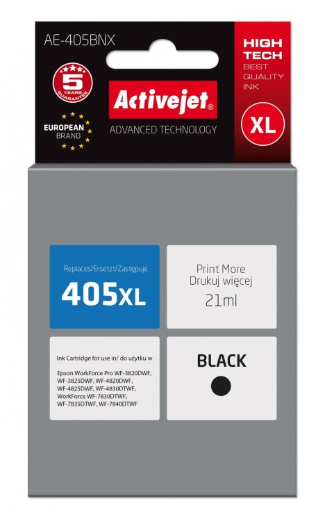 Tusz Activejet AE-405BNX (zamiennik Epson 405XL C13T05H14010; Supreme; 21ml; black)