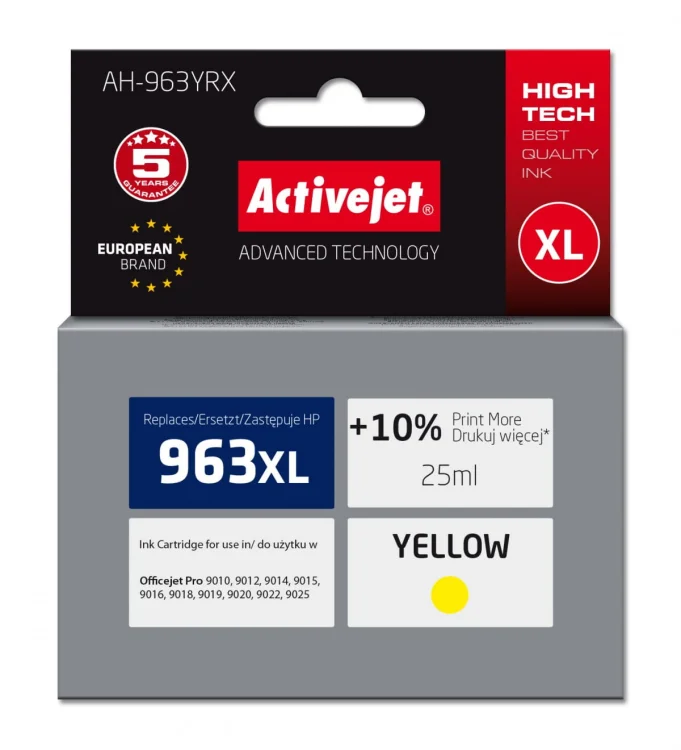 Tusz Activejet AH-963YRX (zamiennik HP 963XL 3JA29AE; Premium; 1760 stron; żółty)