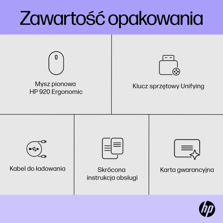 MYSZ optyczna HP 920 Ergo Vertical, bezprzewodowa 6H1A4AA Czarna