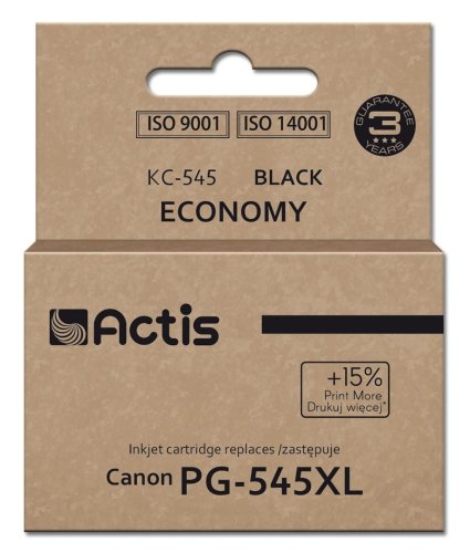 Tusz Actis KC-545 do drukarki Canon, zamiennik Canon PG-545XL; Supreme; 15 ml; 207 stron; czarny. Drukuje więcej o 15% względem OEM.