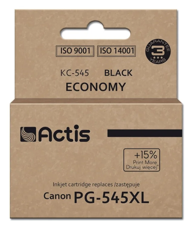 Tusz Actis KC-545 do drukarki Canon, zamiennik Canon PG-545XL; Supreme; 15 ml; 207 stron; czarny. Drukuje więcej o 15% względem OEM.