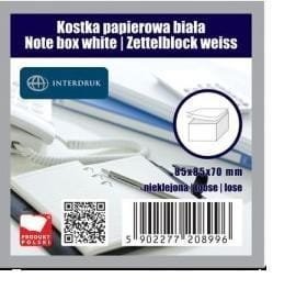 Kostka papierowa biała 85x85x70 mm nieklejona
