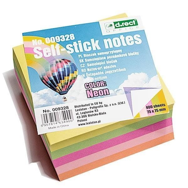 Bloczek samoprzylepny 76x76mm neon D.RECT