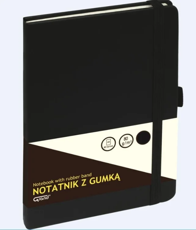 Notatnik A5/80K kratka z gumką czarny GRAND
